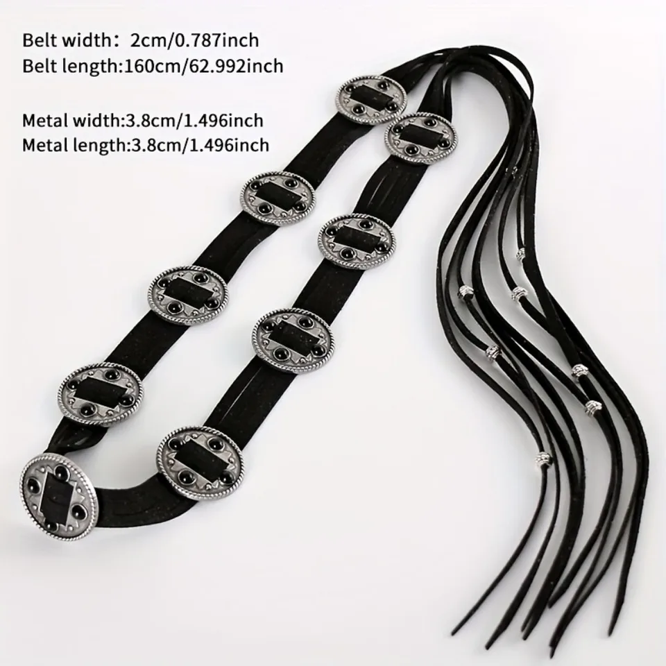 빈티지 코인 브레이드 새시 벨트, 보호 태슬 허리띠, 서양 매듭 원피스 거들, 여성 장식-Freehip.co.kr