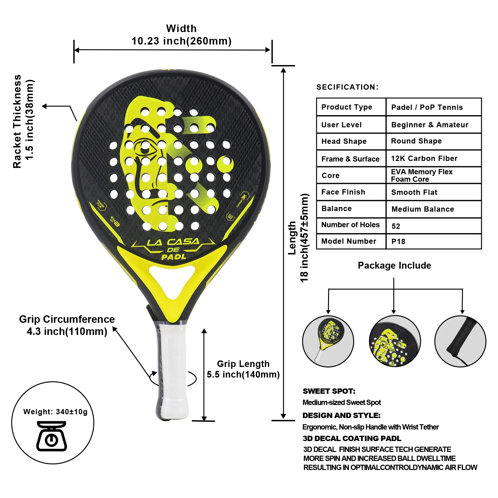 Joola Agassi Pro IV Pickleball Paddle 16mm Carbon Fiber Surface