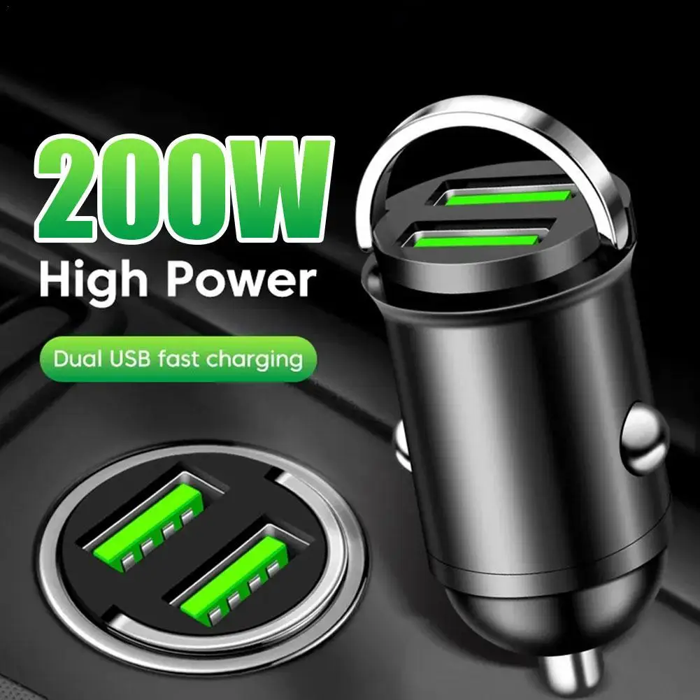 

200W Mini Dual Ports USB Car Charger Lighter Fast Charging Car Phone Charger Adapter For IPhone 13 12 Samsung