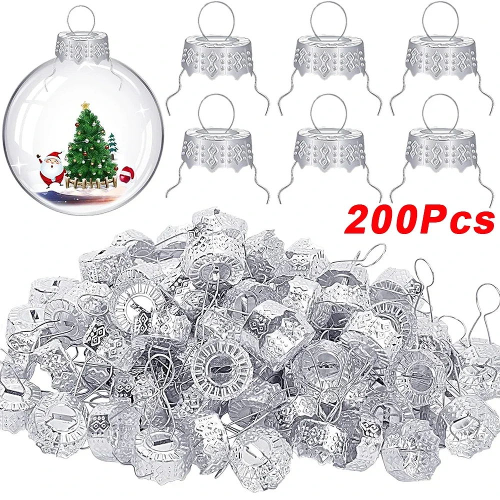 thumbnail image 1 of 200/100 piezas de adornos de bolas navideñas redondas, tapas de perchas doradas extraíbles para bricolaje, bolas de árbol de Navidad, decoración de fiesta de año nuevo para el hogar, 1 of 5