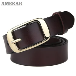 Retro Belts Women Genuine Leather Pin Buckle Belt Female Coffee Vintage Designer Brand Real Cowhide Leather Belt