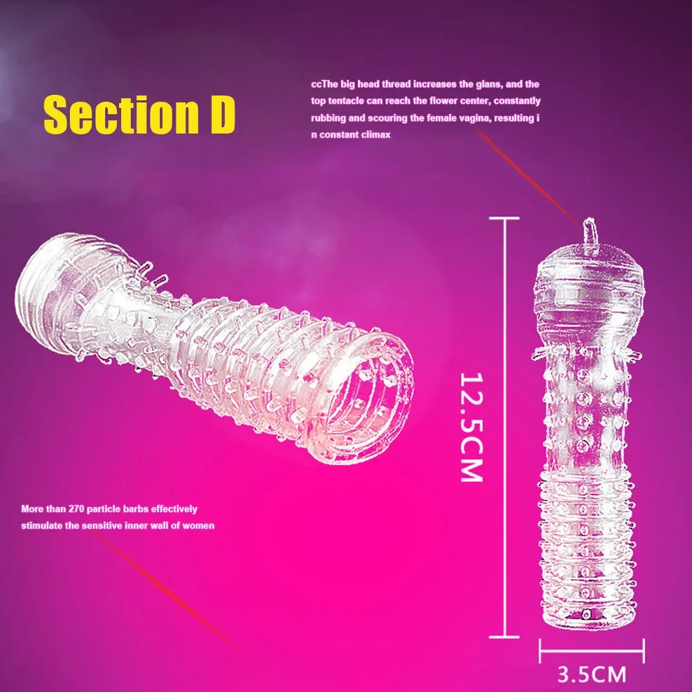 Spike Penis Sleeve Reusable Condoms Sex Toys for Men Delay Ejaculation Penis Sleeve Contraception Cock Ring Extender 남성전용기구