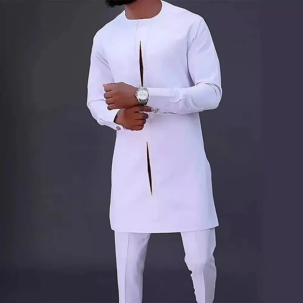 

Men's fashion luxury casual white geometric print two-piece set