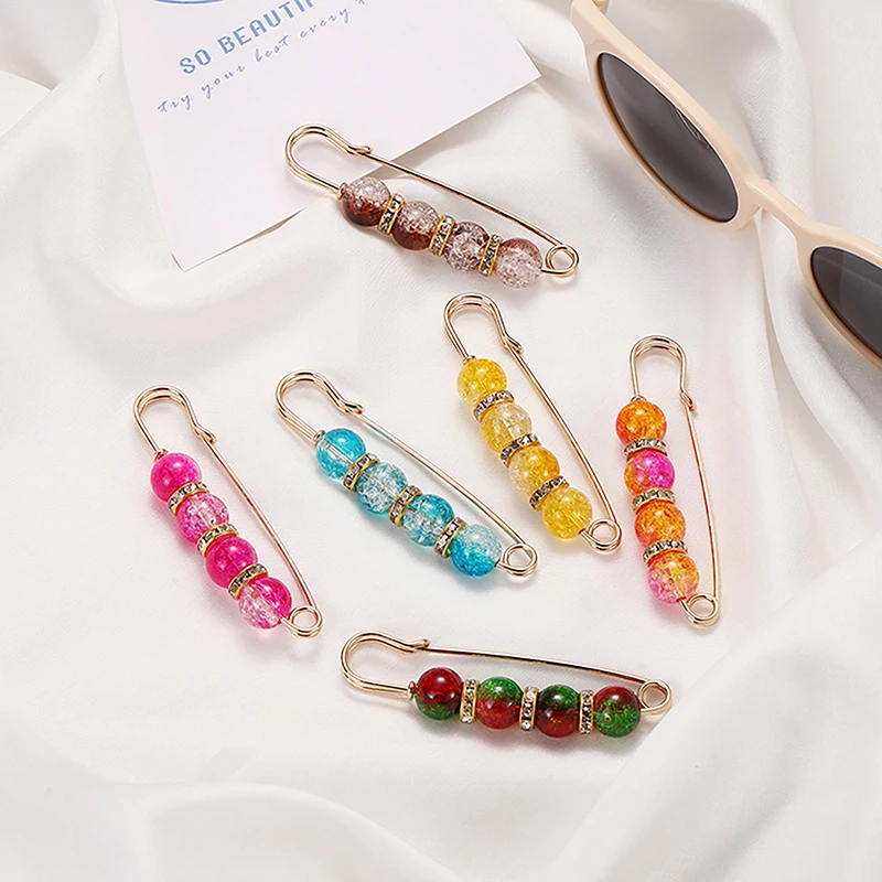 

New Women Candy Colors Brooch Beads Fashion Rhinestone Lapel Pin Sweater Dress Brooch Waist Pins Badge Buckle DIY Accessories