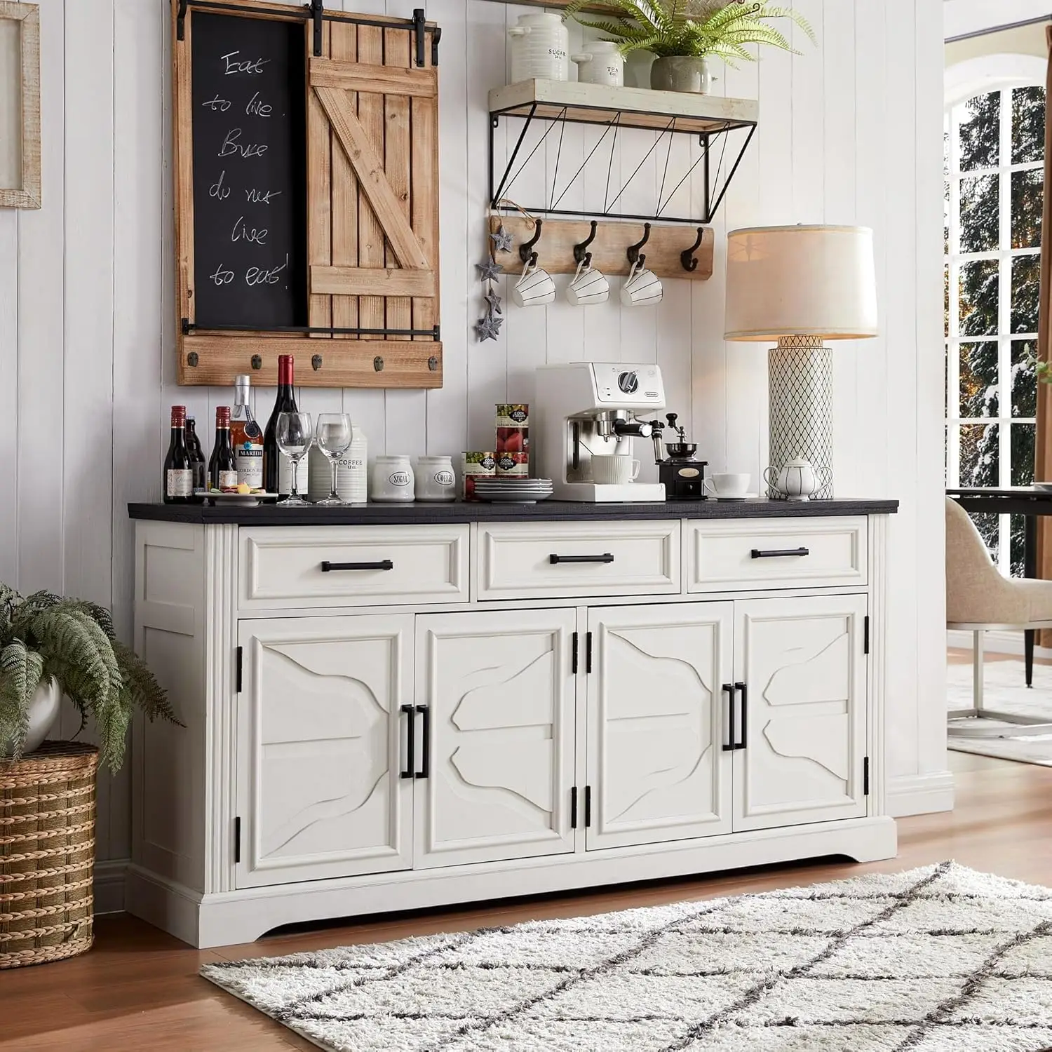 66" Large Buffet Sideboard Cabinet with 4 Doors and 3 Drawers Buffet Table Coffee Bar Wine Bar Storage Cabinet for Dining Room