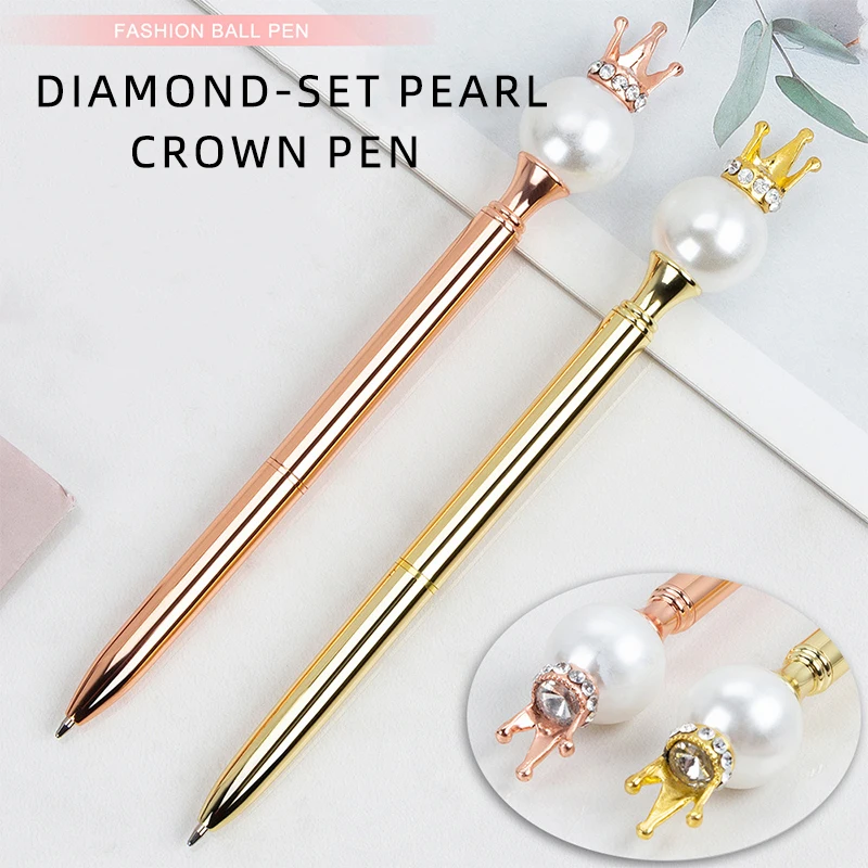 Creative Pearl Queen Crown Rose Gold Metal Ballpoint Pens Korean Stationery Student Accessories Office Supplies Signature Pen 1 2 5pcs airbrush crown cap for 0 2 0 3 5mm airbrush body accessories universally applicable parts supplies airbrush needle cap