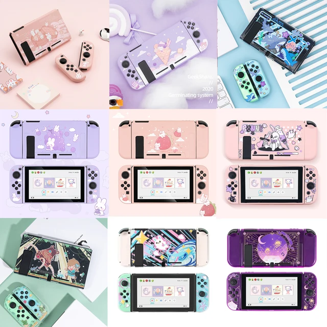 Cute Purple Pink Rabbit Cat Soft TPU Skin Protective Case for Nintendo Switch NS Console Joy-Con Controller Housing Shell Cover 1