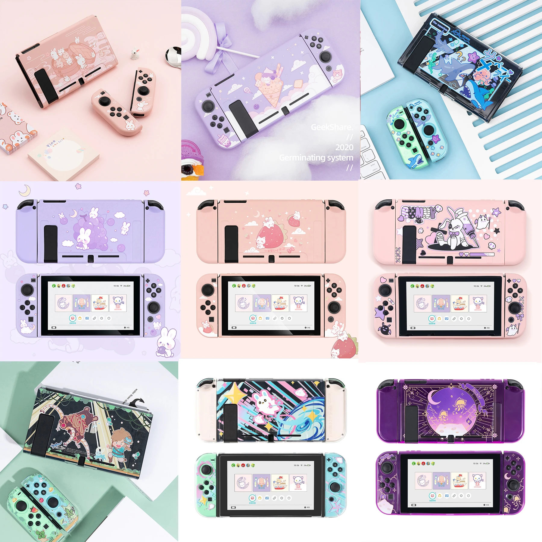Estojo Protetor para Nintendo Switch Controlador Joy-con do Console ns Capa de Carcaça Pele Macia de Tpu Roxo Rosa Coelho Gato Fofo