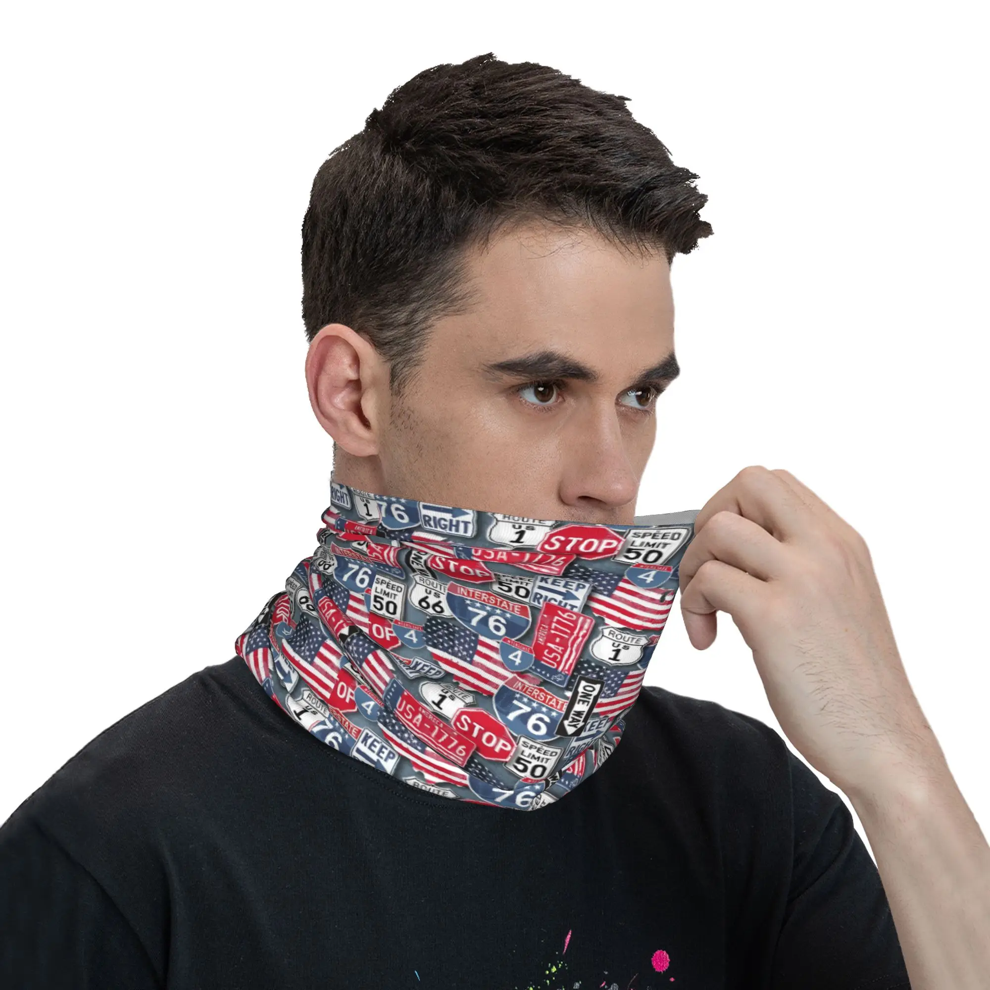 Benutzerdefinierte Route 66 Design Winter Stirnband Halswärmer Männer Frauen Wandern Laufen Schlauchschal Antikes Gesicht Bandana Gamasche – Detail 8