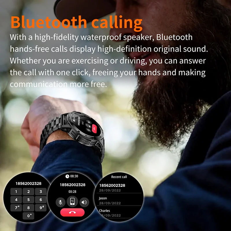 Reloj inteligente deportivo para hombre con batería de gran capacidad de 800 mAh, brújula, linterna LED, Bluetooth y función de llamada. Regalo ideal para hombres y mujeres._voghion.com