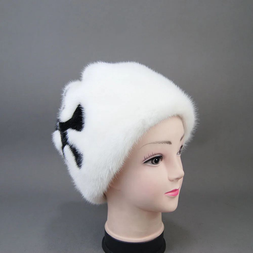 Autumn Winter Hat For Girls Women With Warm Luxury Natural Mink Fur Hat Lady Elegant Stylish Design Knitted Bonnets Beanie Cap