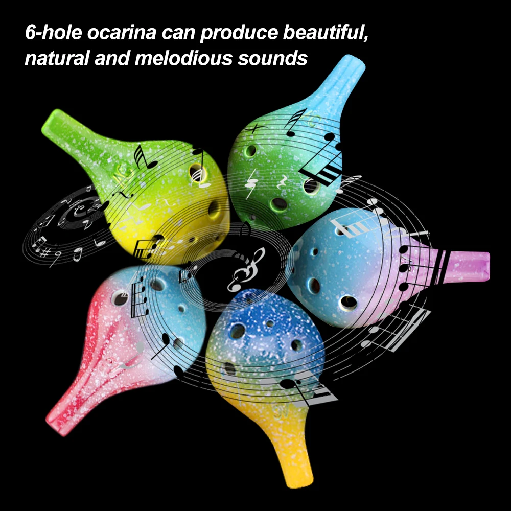 6 Holes Ceramic Ocarina Alto C Simple Starry Style Musical Instrument Lanyard Music Score Music Lover Learner