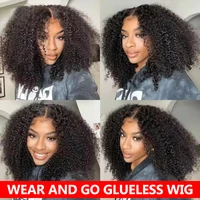 250% crépus bouclés sans colle perruque cheveux humains 4C bords 13x6 HD dentelle frontale perruque pré-coupé 7x5 HD dentelle fermeture perruques pour les femmes pré-plumées 4
