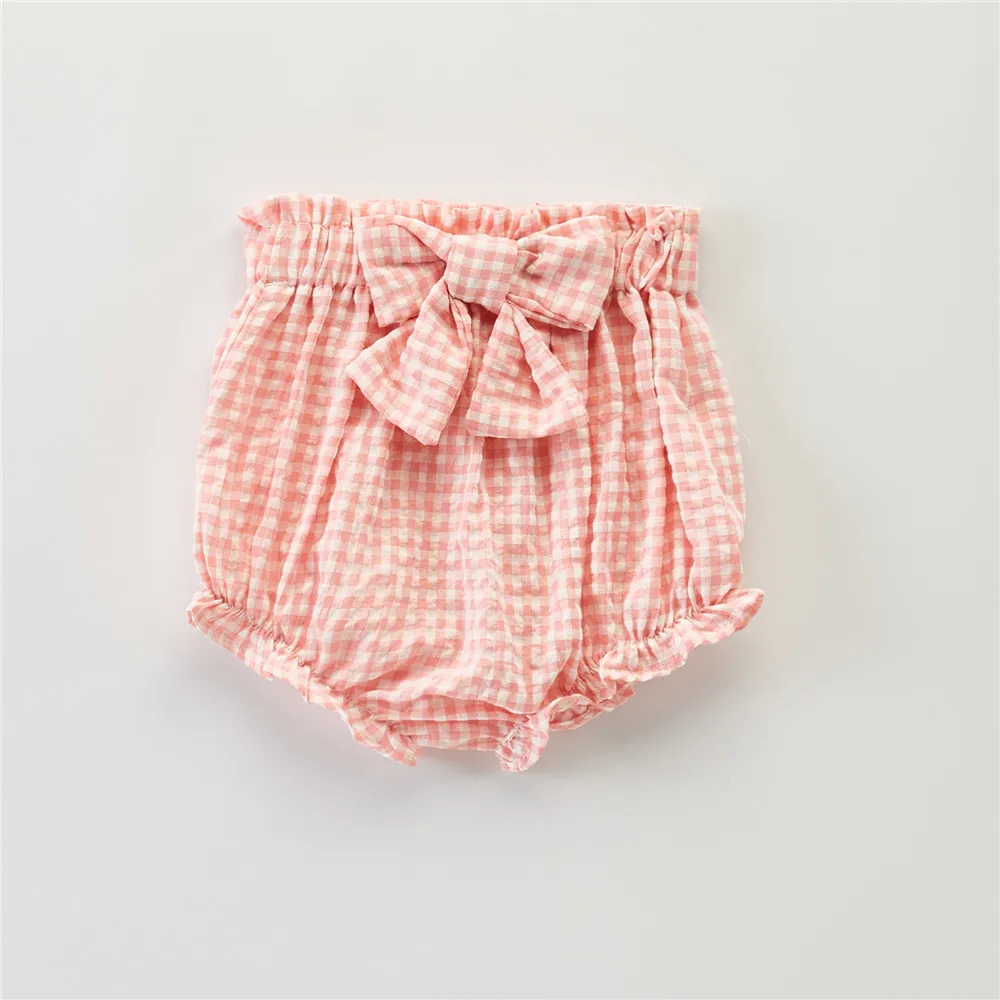 Baby Girl Triangle Pants Plaid Ruffle Ruched Big Waist Bow High Waist Briefs, Infant/Toddler Stretchy Thigh Cuff Underwear 3M-4T