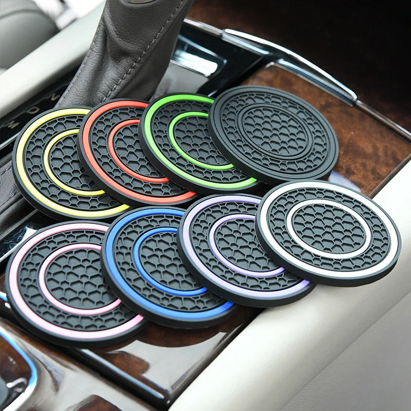 2pcs Car Water Cup Pad Holders Non-slip Bicolor Rubber Mat for Bottle Holder Coaster Auto Interior Anti-skid Cup Holders cup holder coasters car coaster pads