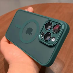 Matte Translucent MagSafe - Compatible Lens Protection Case with Wireless Charging - iPhone 13 Mini (Dark green)