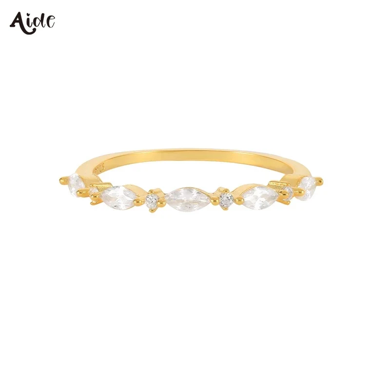 

Aide Presale Solid Gold Jewelry 9K/10K/14K/18K/24K Gold Five Oval Zircons Ring For Women Girl Chic Thin Stackable Wedding Rings