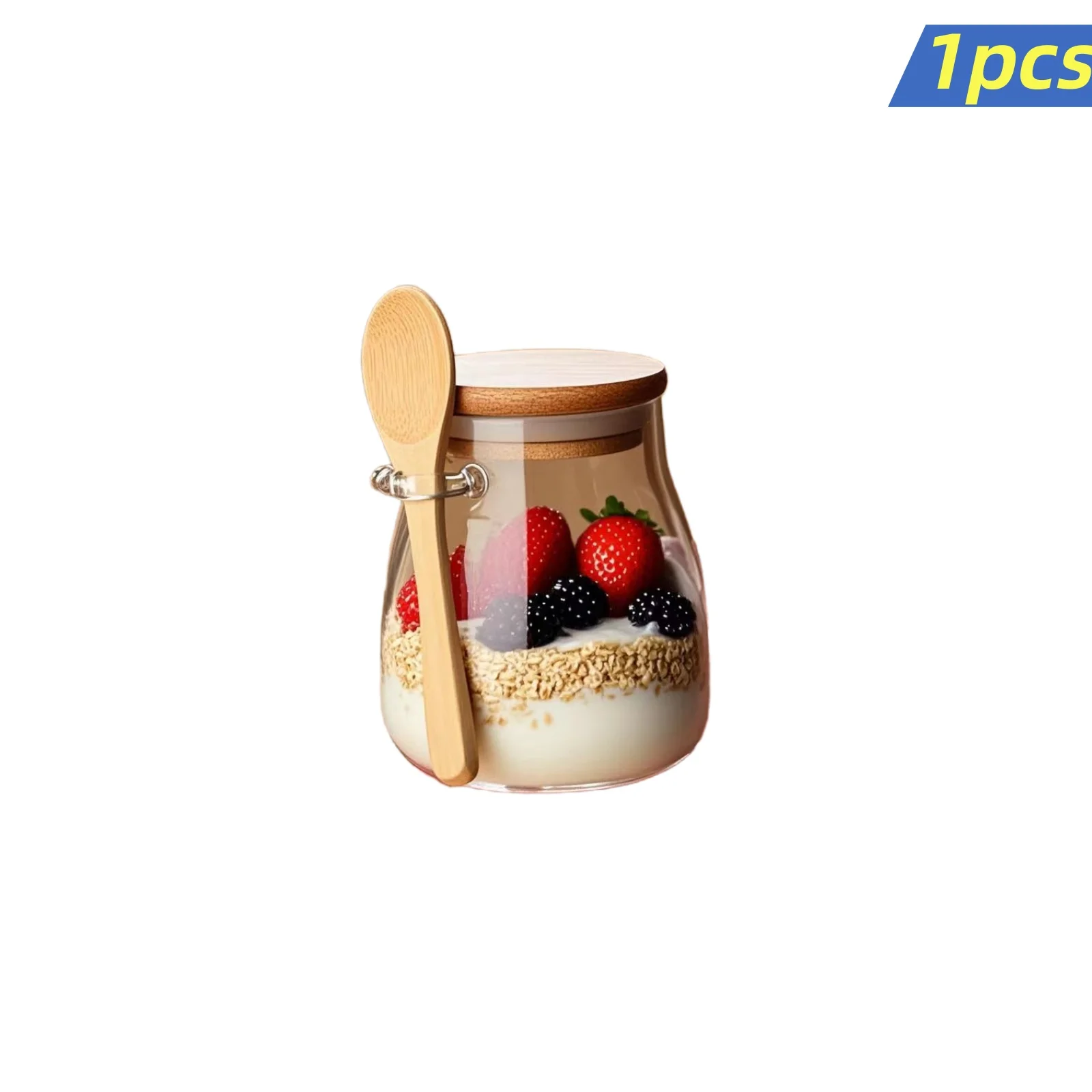 1/2/3/4Pcs-340/600Ml Round Glass Sealed Jars, Kitchen Organizers, Storage Containers with Bamboo Lids, Glass Jars, Overnight Oats Jars with Spoons, Salad Containers, Various Capacity Combination Sets, Coffee Storage Containers, Suitable for Kitchen Oats, Spices, Coffee, Grains, Candies, Cookies, Fruit Salad, Home Kitchen Table Decoration, Stackable Storage, Holiday Gifts