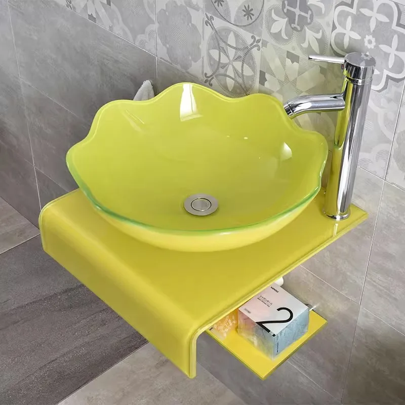 Small sized washbasin combination bathroom, tempered glass washroom, Taipei European washbasin toilet, balcony countertop basin