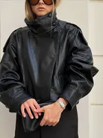 HH automne veste en simili cuir pour femmes décontracté solide fermeture éclair manches longues en cuir Pu manteaux nouvelle mode femme Streetwear 1