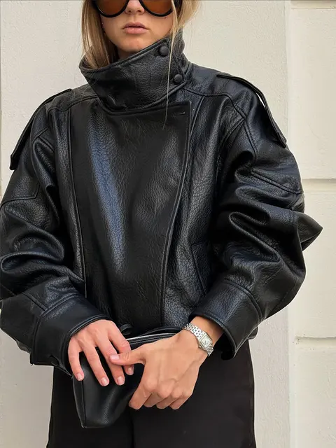 HH automne veste en simili cuir pour femmes décontracté solide fermeture éclair manches longues en cuir Pu manteaux nouvelle mode femme Streetwear 1