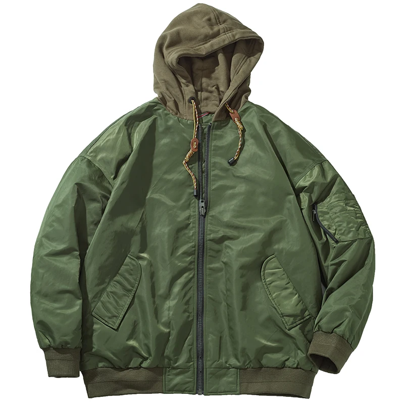 

Down Jacket Men Clothing Flight Hooded Coat Fashion Retro Cargo Winter Warm Drawstring Multi-pockets Windproof Casual Wear Tops