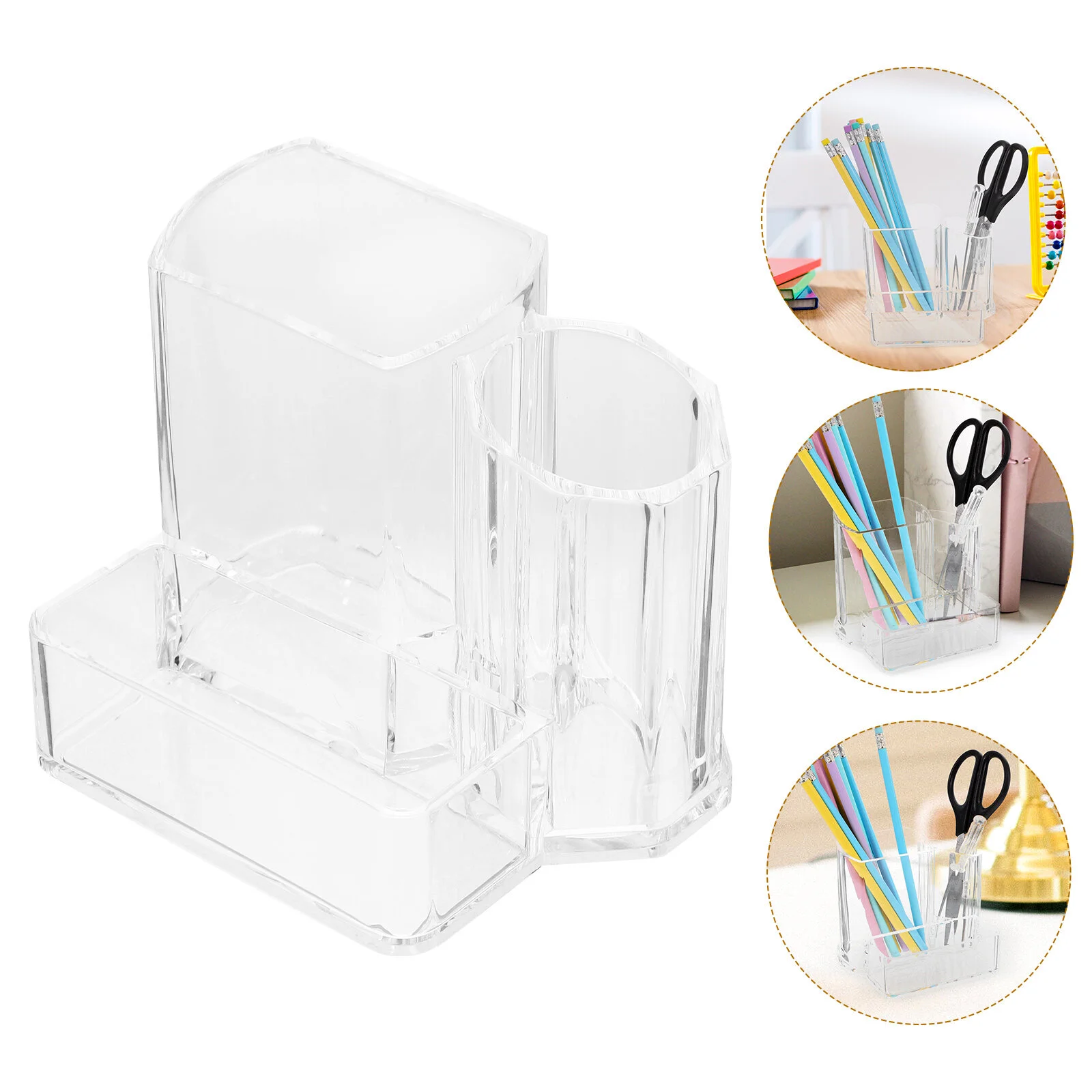 

Держатель для ручек с тремя отверстиями, контейнер для макияжа, акриловая чашка для хранения кистей, настольный органайзер, фитинги для карандашей, комбинированное ведро