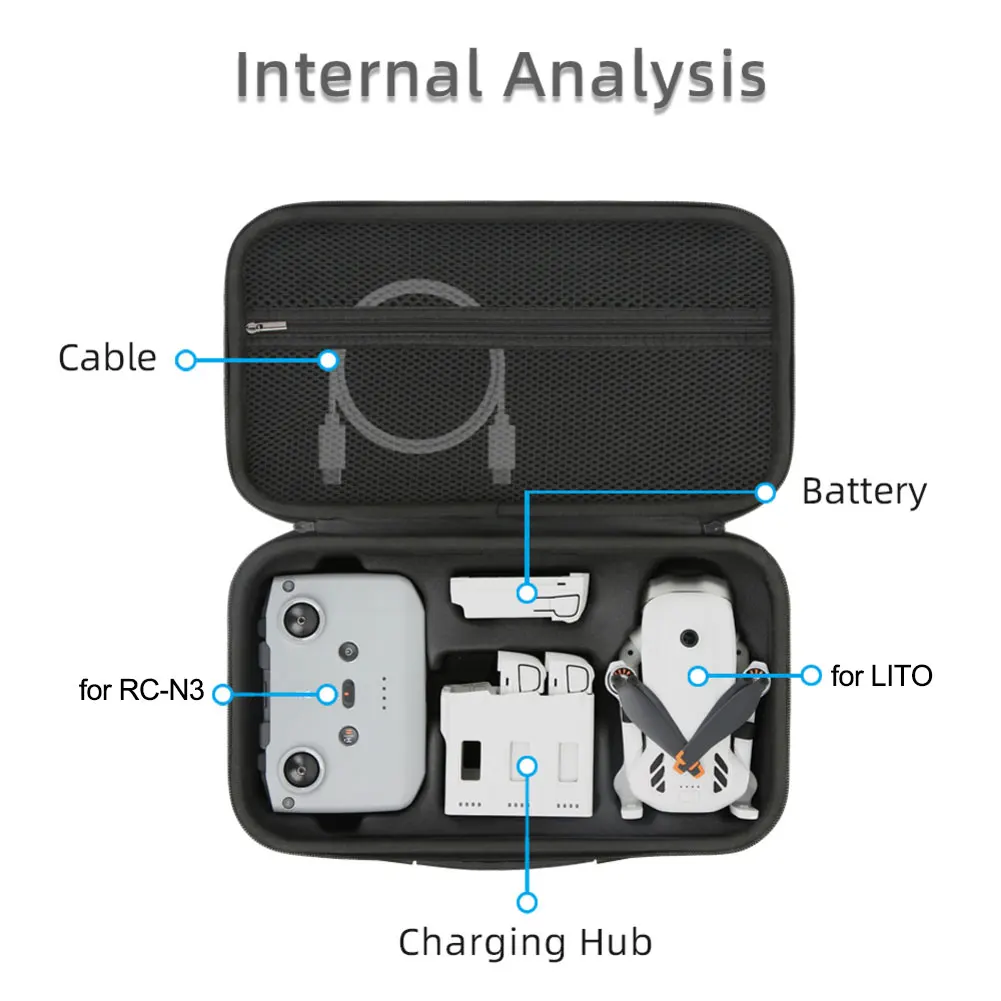 DJI Lito 1, X1 및 RC N3용 휴대용 케이스, 조절 가능한 스트랩이 있는 충격 방지 하드 쉘 보관함, 드론 액세서리
