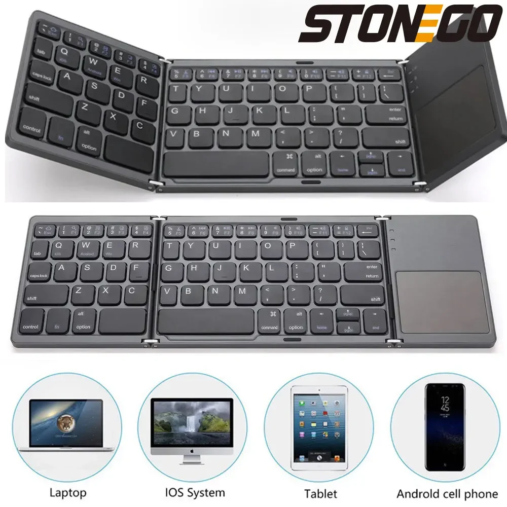 STONEGO Tri-fold Ipad Keyboard for Apple Mobile Phone Tablet Touchpad Portable External Bluetooth Keyboard