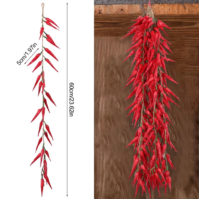 ירקות מלאכותיים פום צ'ילי שום דלעת לבית מטבח תלייה קיר קישוט פלפל אדום מחרוזת חווה מסיבת פירות מזויפים