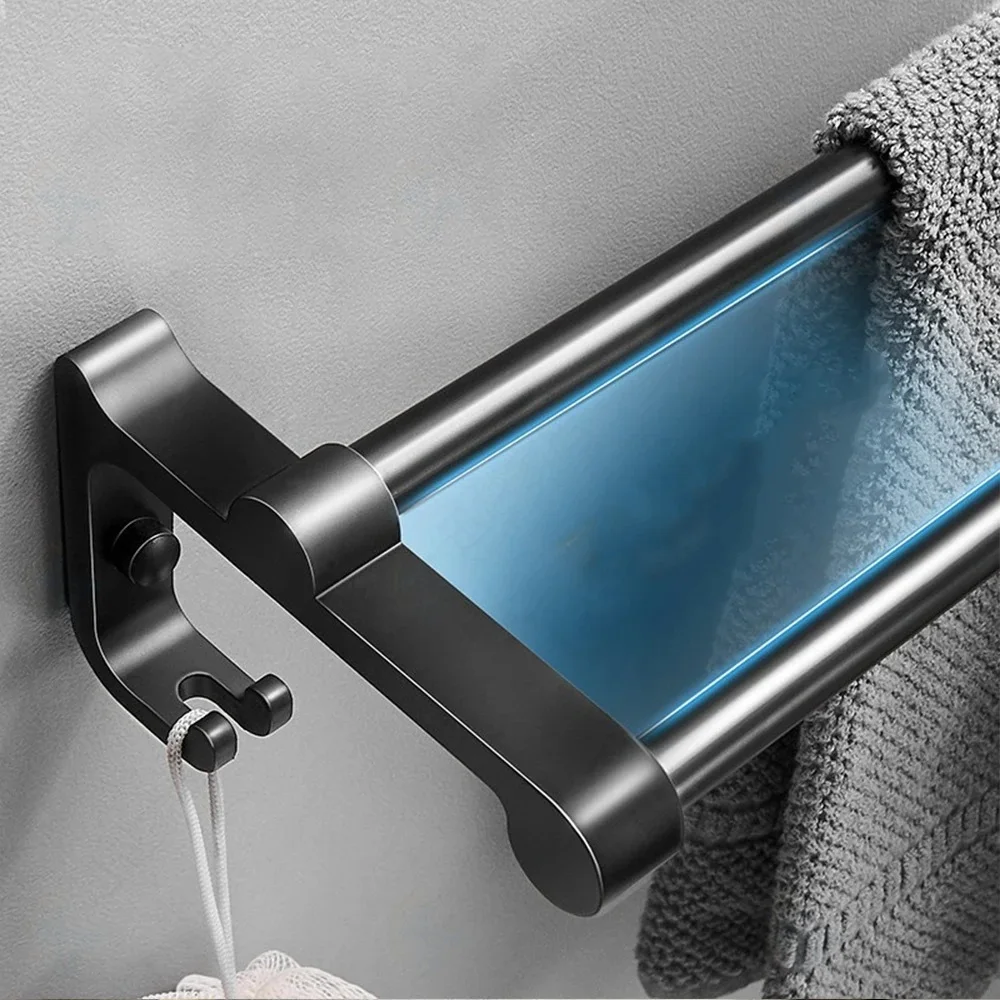 Punch-Free 40-50CM Towel Rack Bars Bathroom Accessories Two Layer Shower Clothes Hanging Wall Rack Holder Hook Space Aluminum