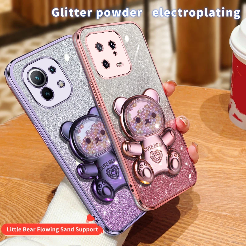 Coque de téléphone à paillettes pour Xiaomi Mi 13 Lite Pro, Mi 13, 14 Pro Lite, 13Lite, 14Pro, 13Pro, Mi 11, 12, motif ours Quicksand_voghion.com