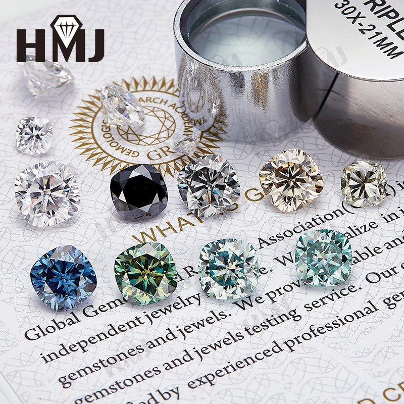 Moissanit-Stein-Kissenschliff, Großhandelspreis, D-Farbe, Blau, Grün, VVS1, mit GRA-Zertifikat, 0,5 ct-10 ct Edelsteine