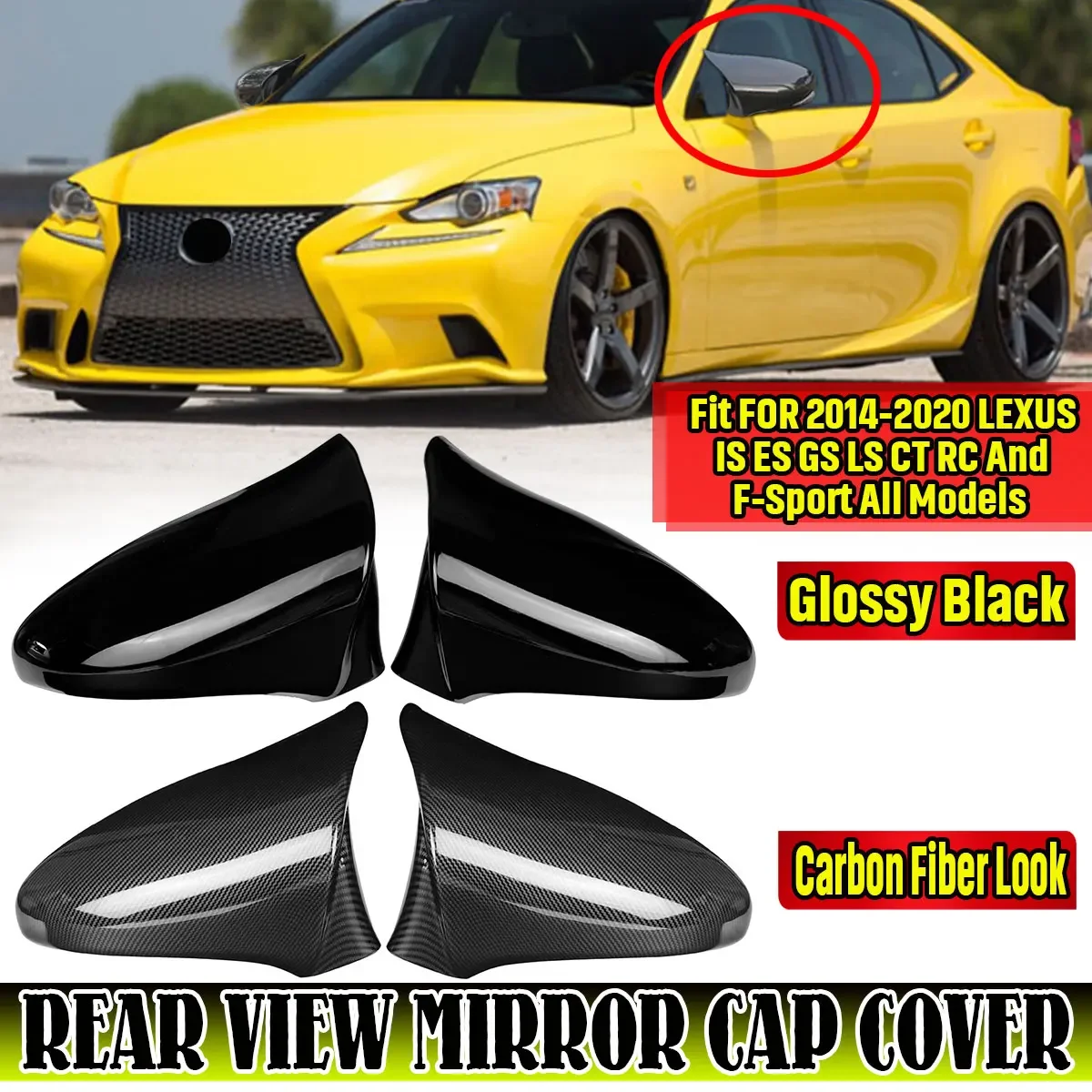 

Pair Car Side Rearview Mirror Cap For LEXUS IS ES GS LS CT RC F-Sport LHD 2014-2020 M Style Rear View Mirror Cover Cap Body Kit