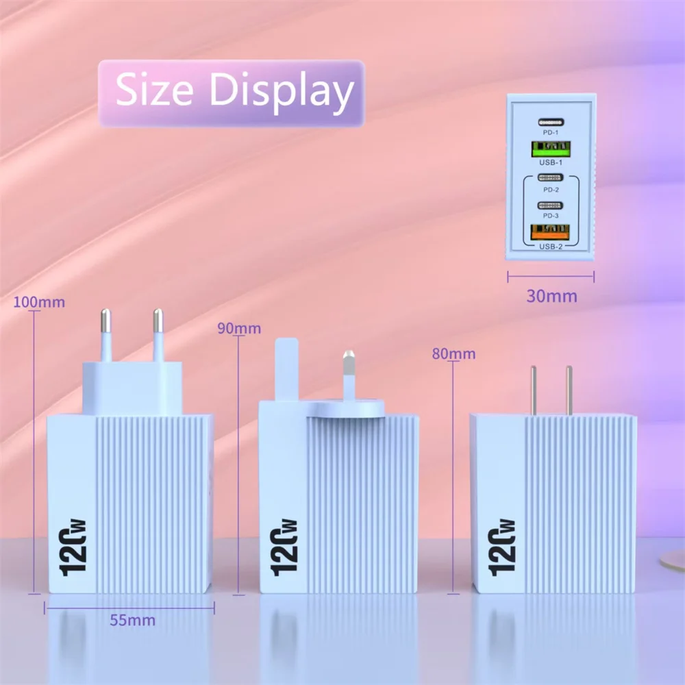 Total 120W Phone Charger Fast Charging Quick Charger PD USB Type C Wall Adapter For iPhone 16 15 Xiaomi 14 Huawei Redmi Oneplus