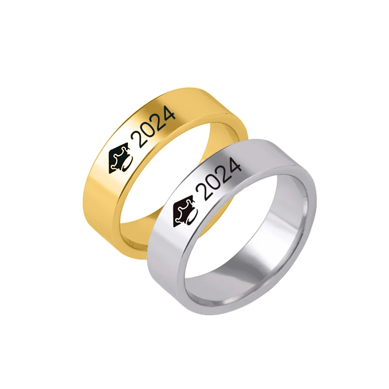 2024 Graduation Ring Jewelry Silver Gold Color Graduate Cap Stainless Steel Rings For Women Men Gift