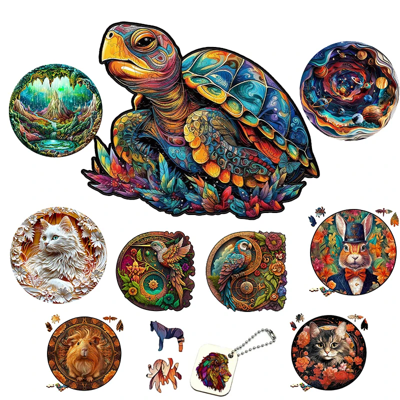 Christmas Gifts Turtle Wooden Animal Puzzle Jigsaw for Kids Toys Educational Games Holiday Wood Puzzles Family Diy Fidget Toys
