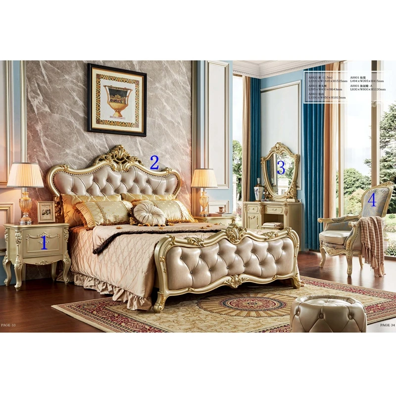 Hot sale fashion king size bed and mirrored dresser bedroom furniture sets High quality frame with mirror combination