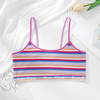 Women Non-wire Bras Female Cotton Bra Tops Striped Crop Top Small Breast Breathable Push Up Bra Comfort Girl Underwear