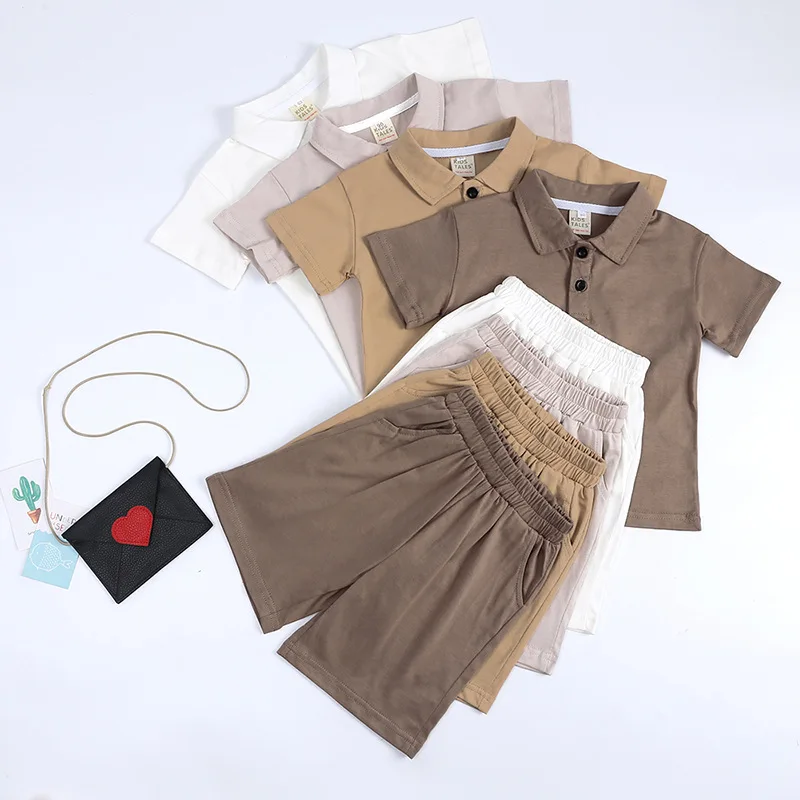 newborn baby clothing set Children's polo shirt boys baby clothes summer lapel short-sleeved T-shirt girls clothes shorts solid color cotton two-piece set baby shirt clothing set