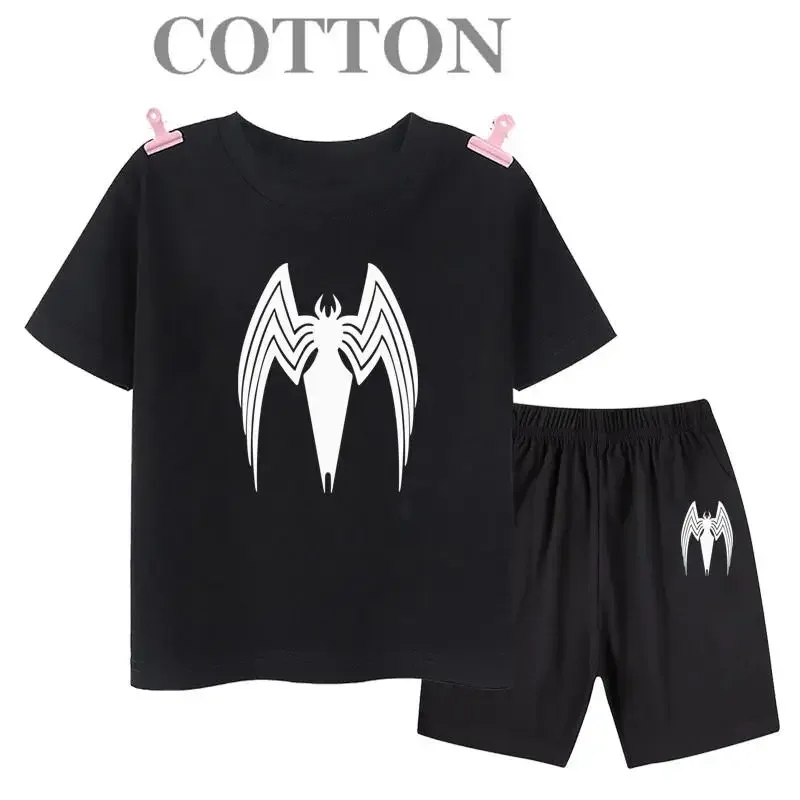 thumbnail image 1 of Conjunto de camiseta y pantalones cortos de algodón para niños de Marvel Spider Man de verano, ropa de dibujos animados para niños, conjunto de dos piezas de manga corta, conjunto para niñas y niños, 1 of 5