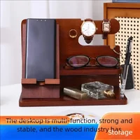 Solid Wood Phone Stand Desktop Creative Storage Rack Multifunctional Hanging Watch Glasses Key Accessories -1pcs 1