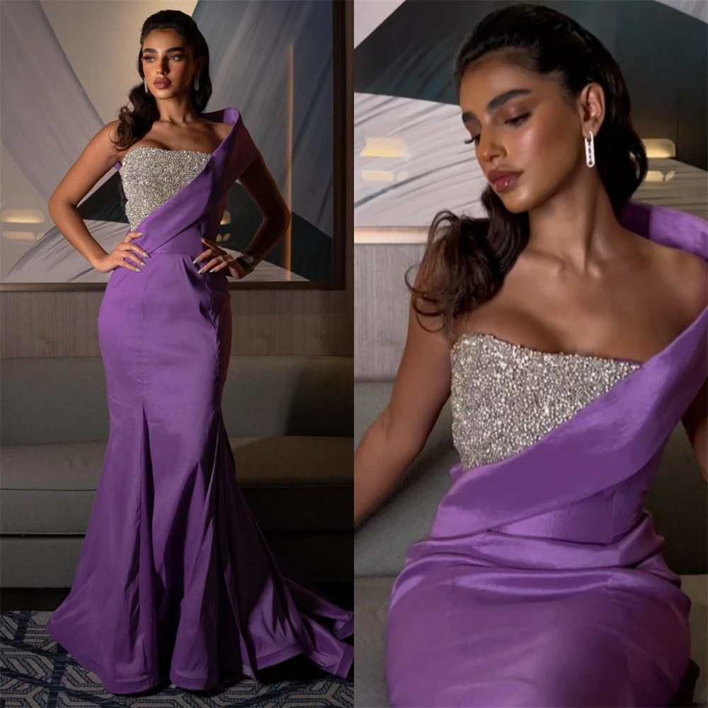 

Sexy One-shoulder Sheath Cocktail Sequin Draped Satin Occasion Evening Gown black girl 2023