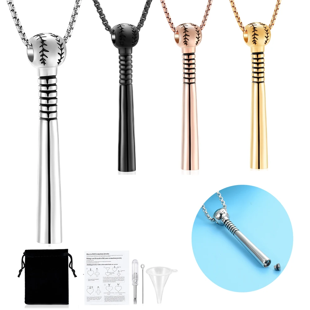 

Baseball Bat Pendant Cremation Jewelry Urns For Human/Pet Ashes Memorial Keepsake Urn Necklace Stainless Steel