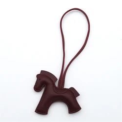 Elegant PU Leather Horse Keychain with Rope Accent - Chic Fashion Accessory and Unique Gift (Wine Red)