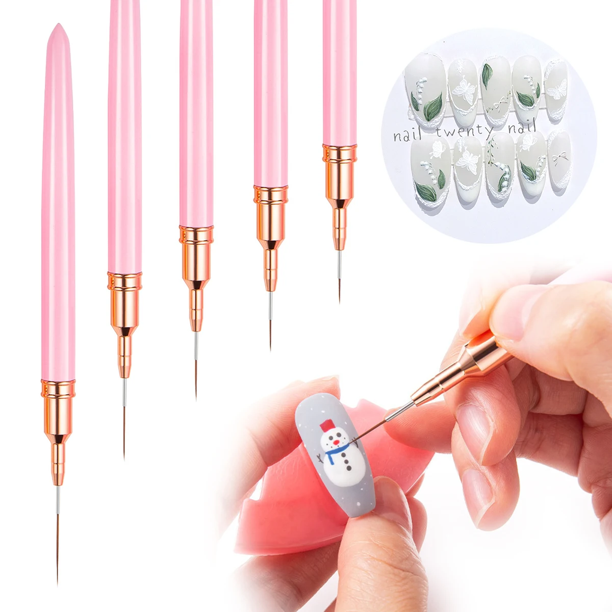 Nail Art Brushes 5pcs Liner Brush Set UV Gel French Stripe Line Painting Drawing Flower Pen Professional Manicure Tool