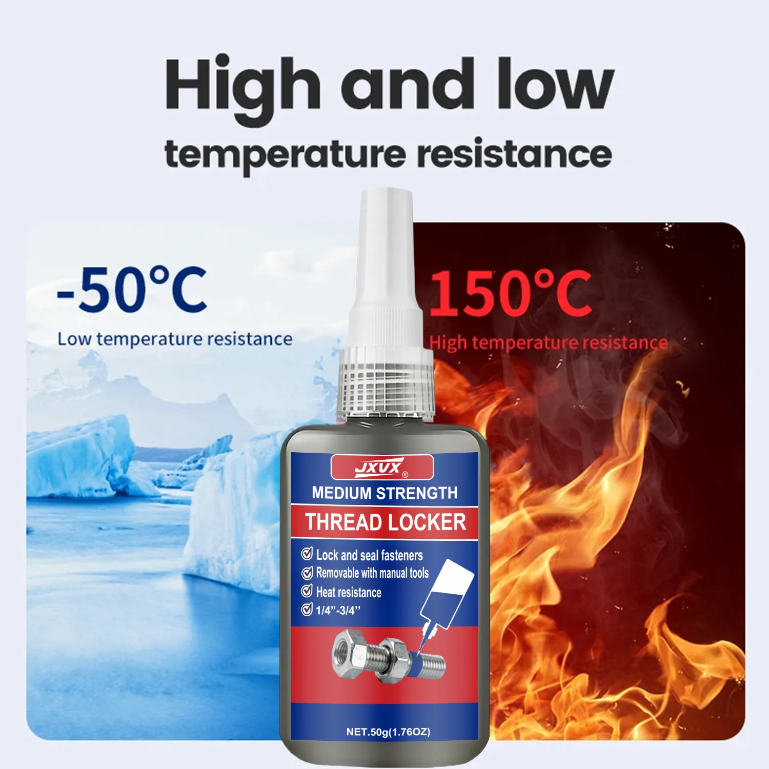 Medium to High Strength Blue Threadlocker Adhesive - 50ml Anaerobic Anti-Loose Screw Glue Agent