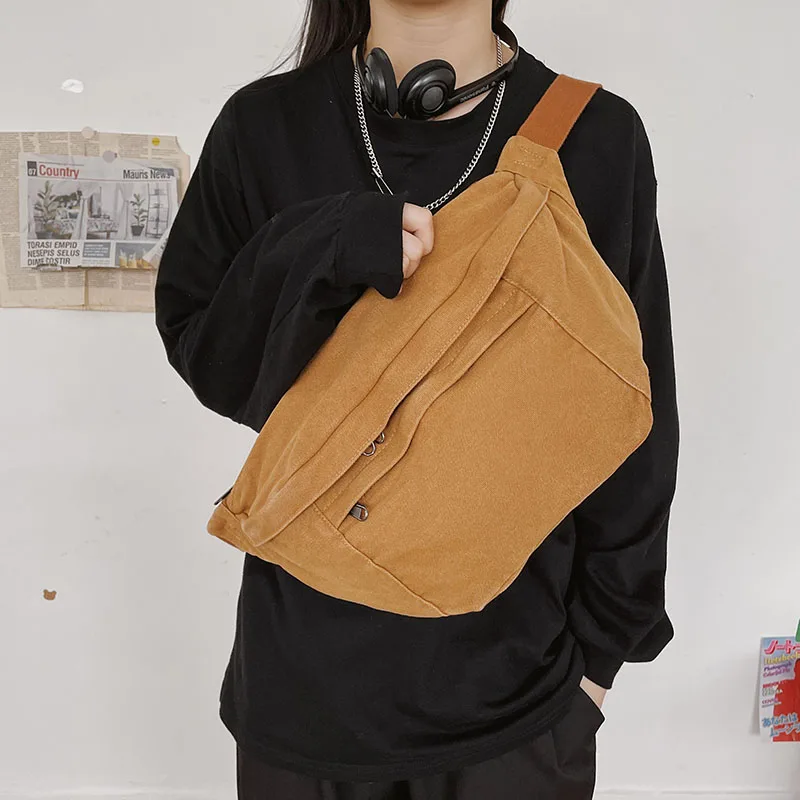 

Casual Solid Fanny Waist Bag Large Capacity Unisex Crossbody Chest Bags Hip Hop Canvas Belt Bag Phone Pack Purse