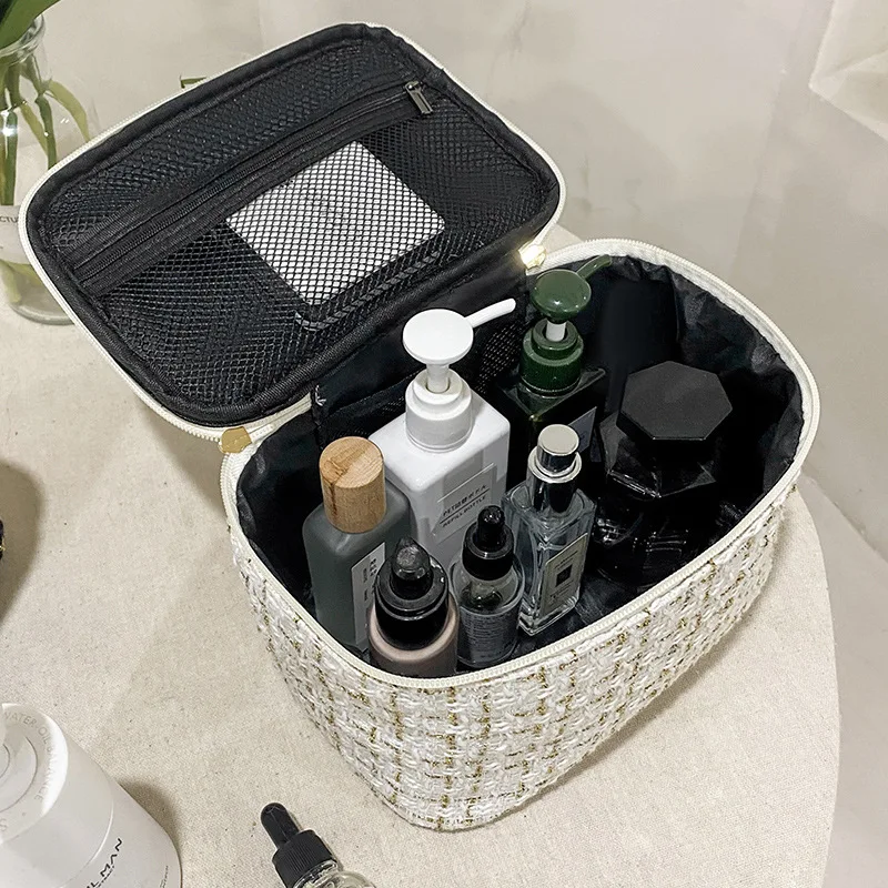 New Korean plaid portable small fragrance makeup bag Large capacity portable toiletry storage bag makeup box travel 5