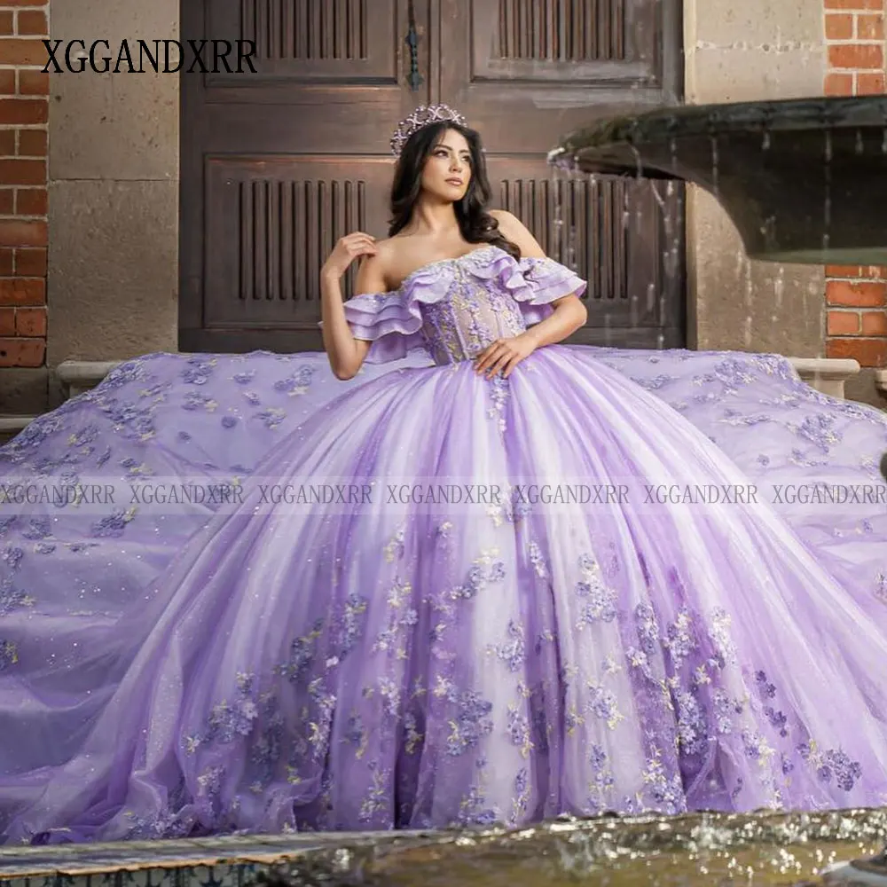 Purple Quinceanera Dress Lace Applique Vestidos De 15 A&ntilde;os Sweet 15 16 Prom Dress Formal Birthday Party Ball Gown Miss